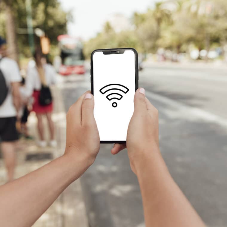 close up smartphone with wireless sign